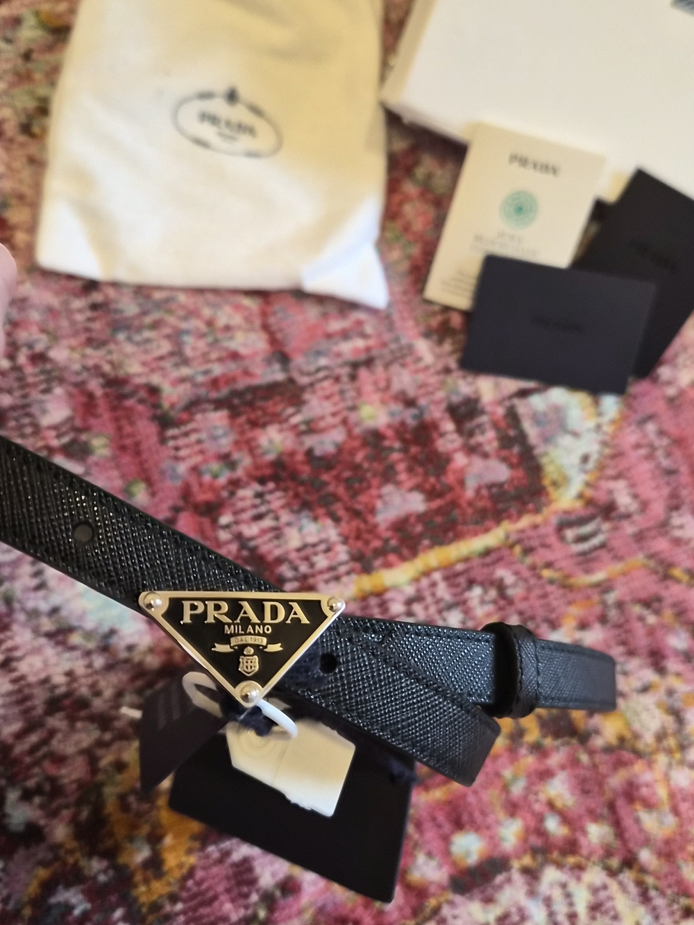 Prada Milano Black Saffiano Leather Men’s Logo Belt